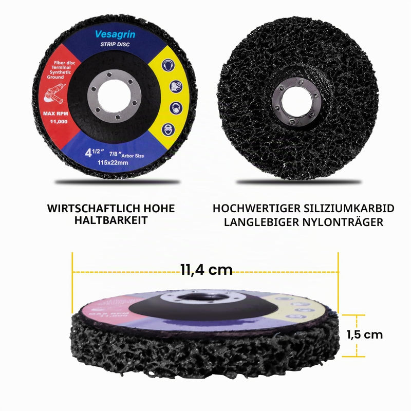 Pack of 5 Sanding Discs 115 mm for Angle Grinders - Deep Removal of Rust, Paint, Coatings, Protects Surfaces. For Metal, Stone, Wood, Plastic Purple/Black/Blue