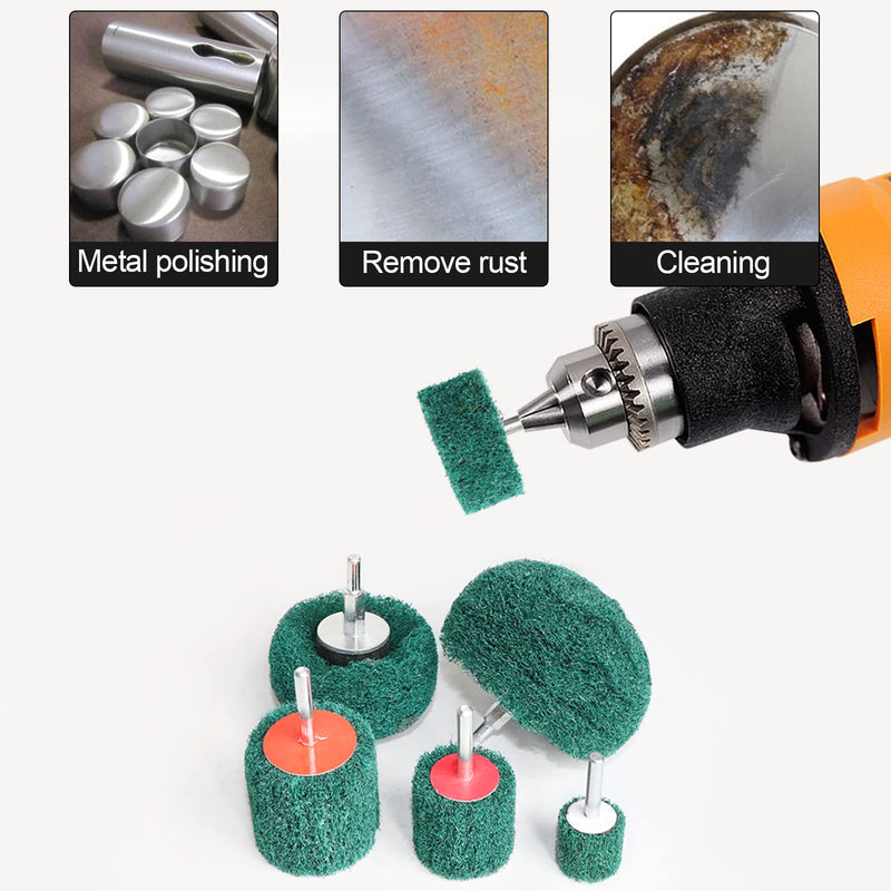 [Australia - AusPower] - 6PCS Non Woven Abrasive Buffing Polishing Wheel Drill Attachment Set,Scouring Pads Power Scrubber Cleaning Kit (green) green 