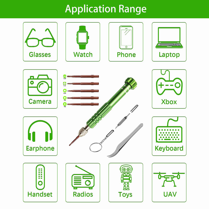 [Australia - AusPower] - 5-in-1 Eyeglass Repair Kit, 3in1 Multifunctional Small Screwdriver Set, Phone Repair Kit, Premium Screwdriver Tools Kit for Repairing Sunglasses, Watches, Electronic Products, Toys (Green) Green 