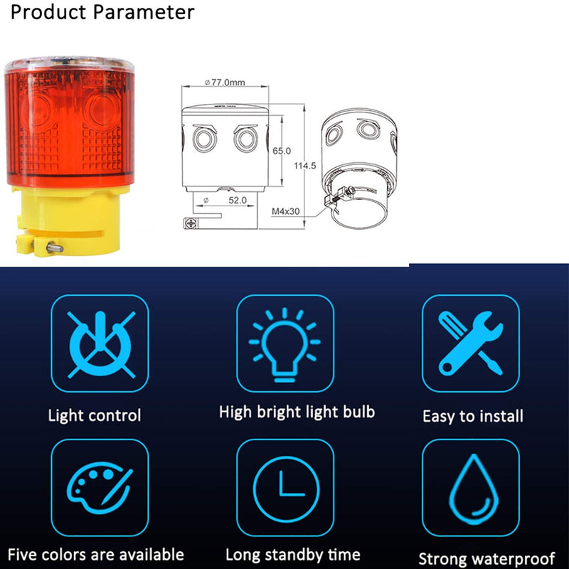 [Australia - AusPower] - Solar Strobe Warning Light Flashing Lamp: 360 Degree Super Bright LED Wireless Install Automatically Turn On/Off IP65 Waterproof for Construction, Traffic, Dock, Marine, Crane Tower, Factory (Yellow) Yellow 