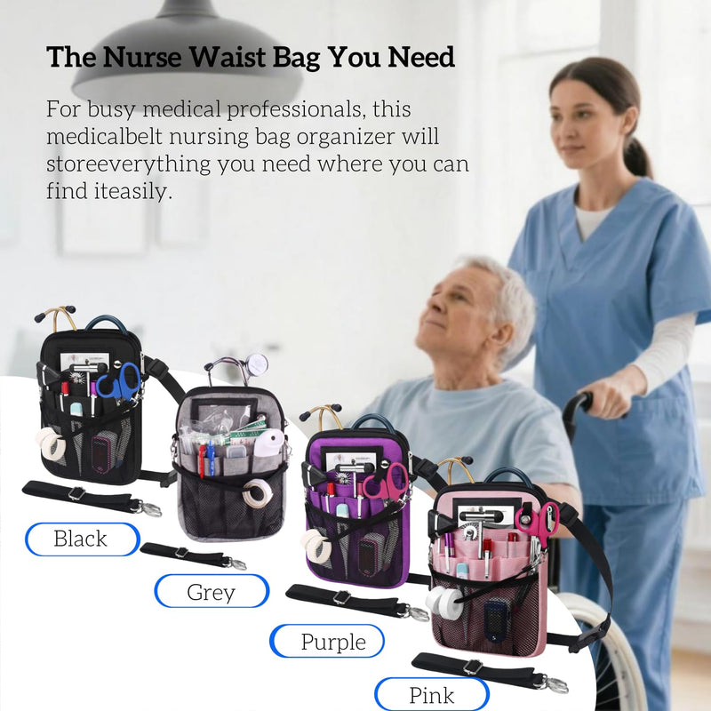 [Australia - AusPower] - Nursing Fanny Pack,Nurse Waist Bag,Medical Organizer Belt Adjustable Waist Strap/Multi Compartment Suitable for Stethoscopes,Bandage,Scissors and Other Supplies(Gray） Grey 
