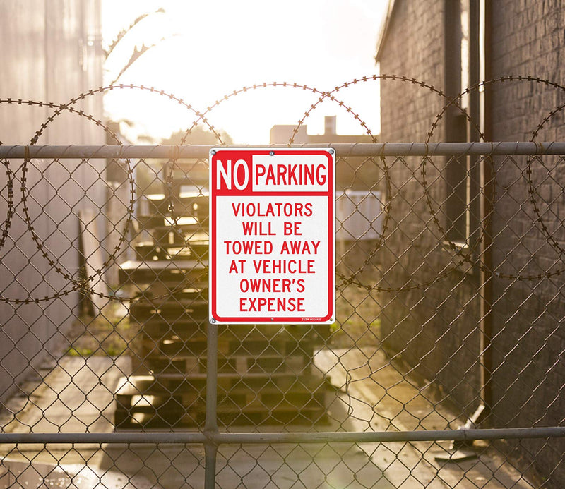 3 Pack No Parking Sign, Violators Will Be Towed Away at Vehicle Owner's Expense Sign, 10 x 14 Inches, Rust Free Aluminum, Reflective, UV Printed, Weather/Fade Resistant, Easy Mounting RED - 14" x 10" - 3 Pack