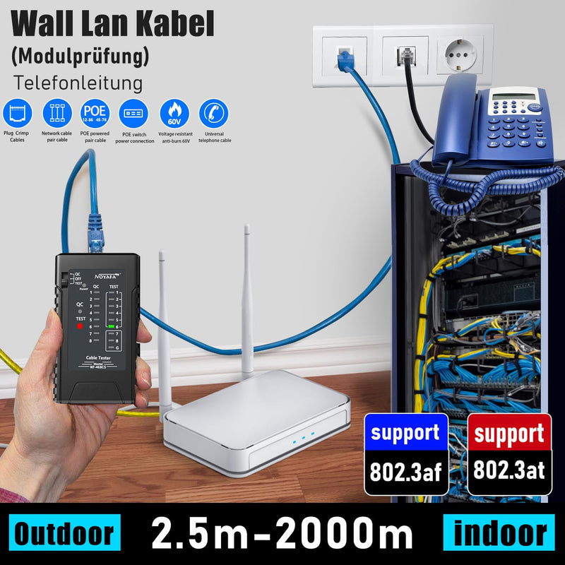 [Australia - AusPower] - NF-468CS Network Cable Tester RJ45/RJ11/CAT5/CAT6/CAT5E/CAT6A/CAT7/POE Test UTP/STP, LAN Cable Tester, Network Ethernet Cable Mapper, Continuity Tester, Telephone Line CAT3, LAN Cable Test Network 