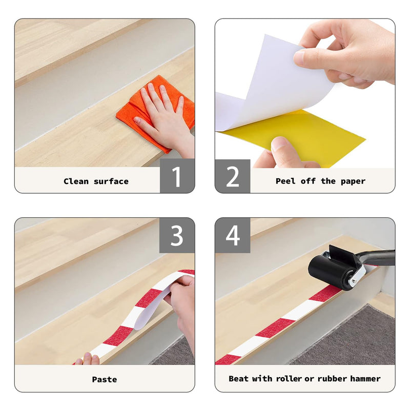 Anti Slip Tape with Bright Red & White Grip Stripes 1 Inch x 33 Feet Waterproof Hazard Caution Warning Tape for Outdoor Stairs, Step Treads, Ramp, Skateboard