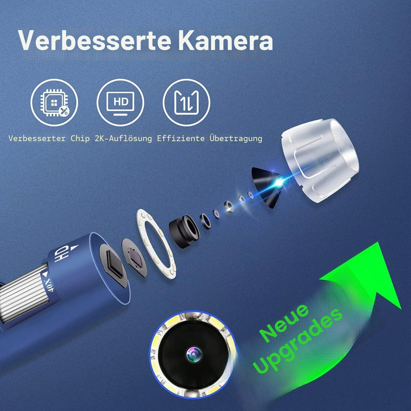 Jiusion 2K HD 2560 x 1440P USB Digital Microscope for Android Mobile Phone and Tablet Windows Mac Linux, 40X to 1000X Magnification Mini Endoscope Handheld Camera for Coin Facial Skin Scalp FA | Mini Endoscope Handheld Camera for Android Mobile Phone T...