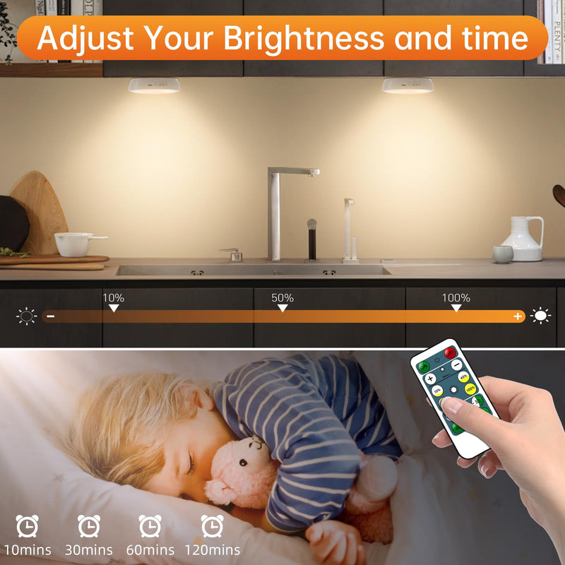 LED Closet Lights Motion Sensor Puck Light with Charge Station, USB Rechargeable Battery Operated Puck Step Lights, Dimmable Under Cabinet Lighting for Counter Wardrobe Kitchen (6 Pack) Warm White 6 Pack with Stand
