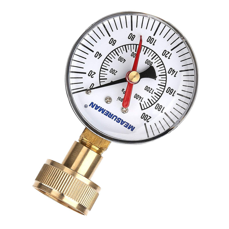 [Australia - AusPower] - MEASUREMAN 2-1/2" Water Pressure Test Gauge, 3/4" Female Hose Thread, 0-200 psi/kpa with Maximum Pressure Memory 2-1/2" Dial 