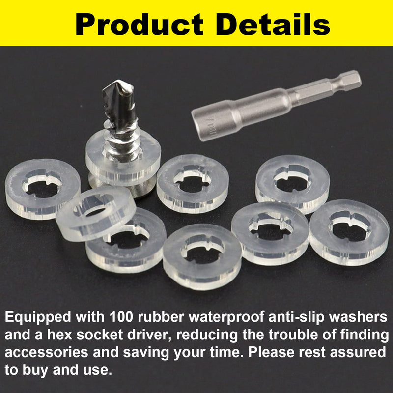 [Australia - AusPower] - #8×1" Hex Washer Head Self-Drilling Screws, 410 Stainless Steel Self-Tapping Sheet Metal Tek Screws with Waterproof Washers and Phillips Screwdriver. (100 pcs) #8x1''-100 Pcs 