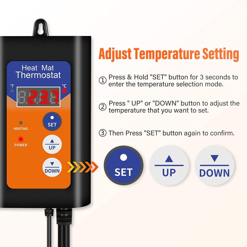 [Australia - AusPower] - iPower Digital Heat Mat Thermostat Controller for Seed Germination, Reptiles and Brewing Breeding Incubation Greenhouse, 40-108°F, 8.3A 1000W 1000W-Orange 1 Pack 