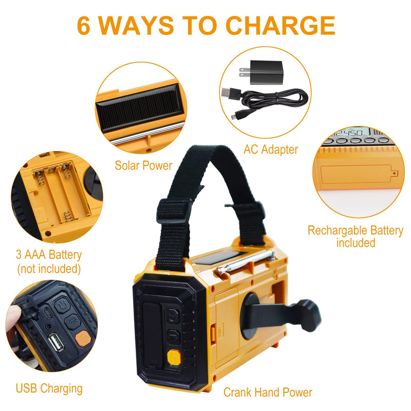 [Australia - AusPower] - Emergency Radio Raynic 5000 Weather Radio Solar Hand Crank AM/FM/SW/NOAA Weather Alert Portable Radio with Cellphone Charger, Headphone Jack, Flashlight, Reading Lamp and SOS Alarm (Yellow) Yellow-LCD Display 