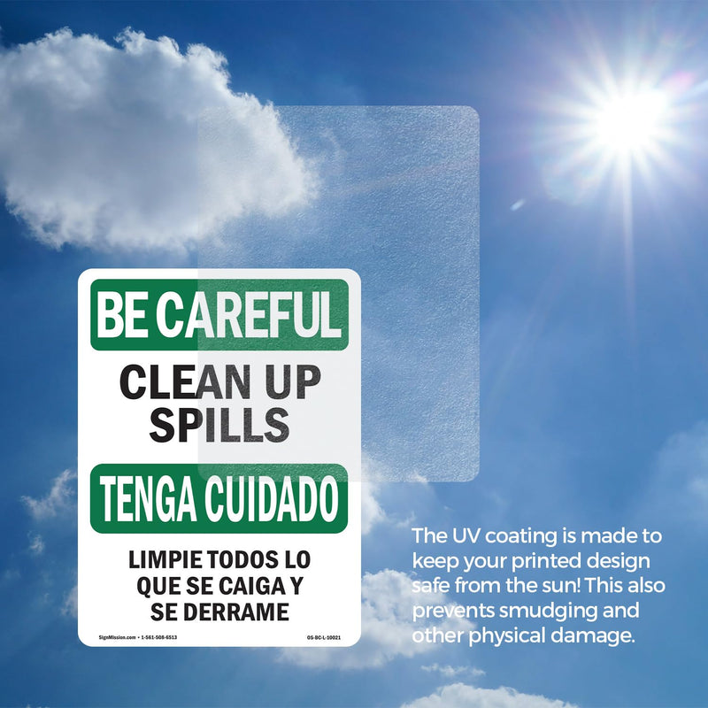 Clean Up Spills Bilingual OSHA Be Careful Vinyl Decal Label 18 Inch x 12 Inch - 5 Pack 5 Pack of 18" x 12"