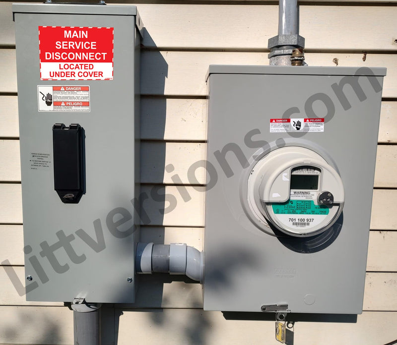 5-Pack 5" x 3.5" Main Service Disconnect Located Under Cover Labels Emergency Danger Sign Sticker Electrical Heavy Pressure Sensitive Vinyl Waterproof Ultra Durable EPA5AP Lock Out Shut