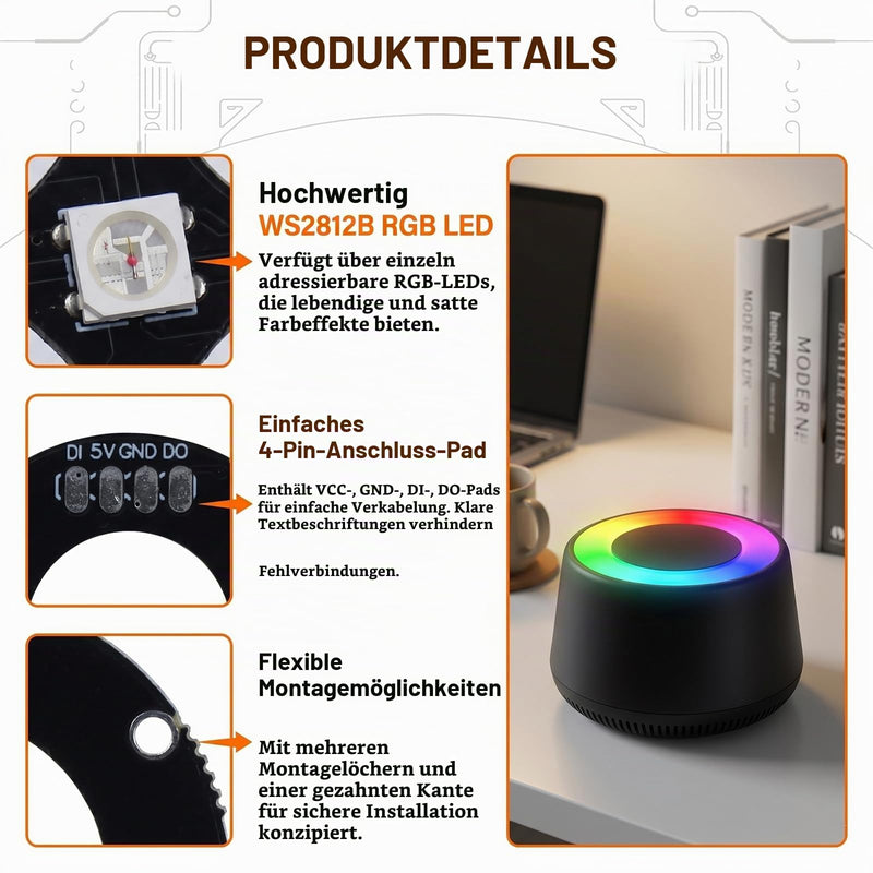 Zolara Pack of 4 RGB LED Ring Module, 5050 LED Full Colour RGB Light Module, 5V RGB LED Ring, Black, Compatible with WS2812B 12-Bit 50 mm, Arduino, Raspberry Pi, DIY Projects