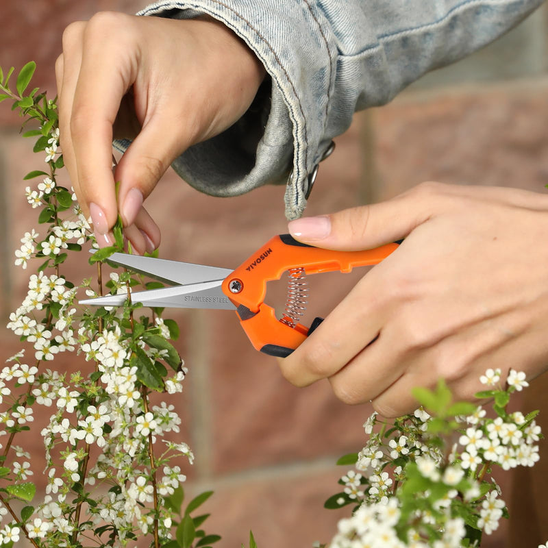VIVOSUN 12-Pack 6.5 Inch Gardening Scissors Hand Pruner Pruning Shear with Straight Stainless Steel Blades Orange Orange Straight Blade