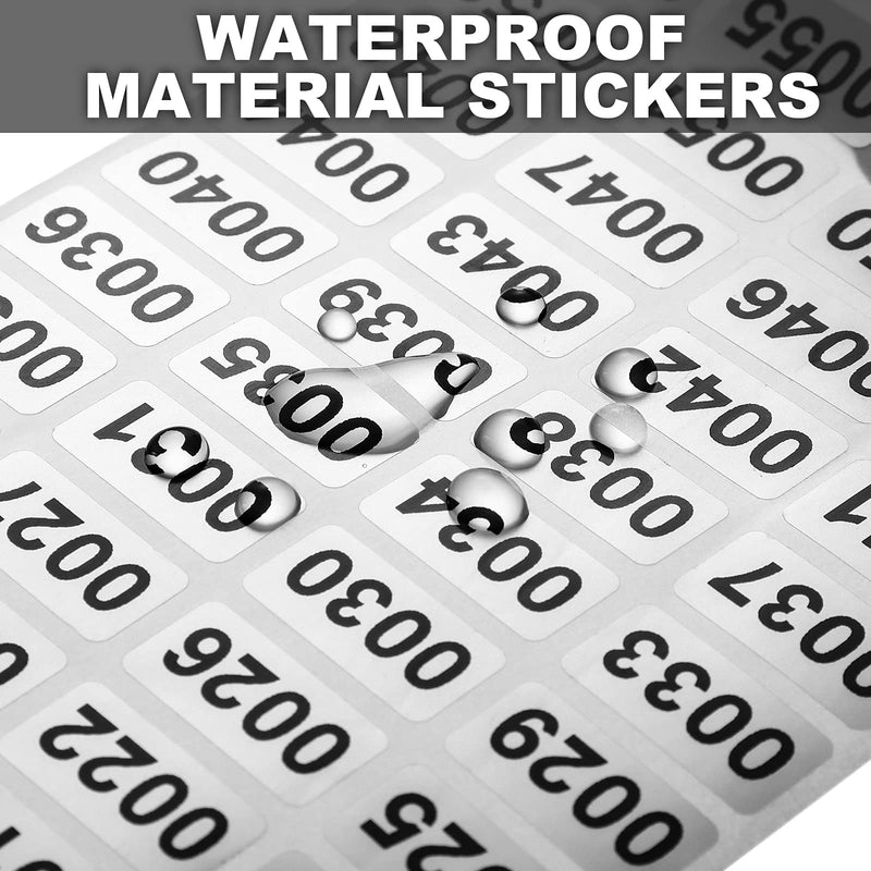 Consecutive Number Label Stickers Waterproof Number Inventory Stickers for Inventory Storage Classification, 0.39 x 0.78 Inch (001 to 2000)