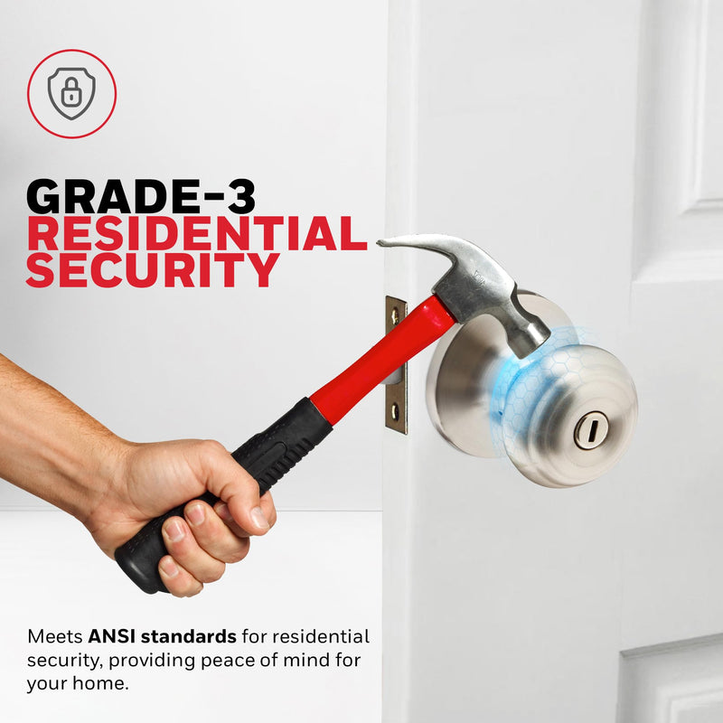 Honeywell Safes & Door Locks - Bedroom Door Knob with Lock and Key - Locking Interior Door Knobs Ideal for Closet, Room & Bathroom Requires Privacy - 5.25" L x 2.75" W Inches - Satin Nickel - 8101302