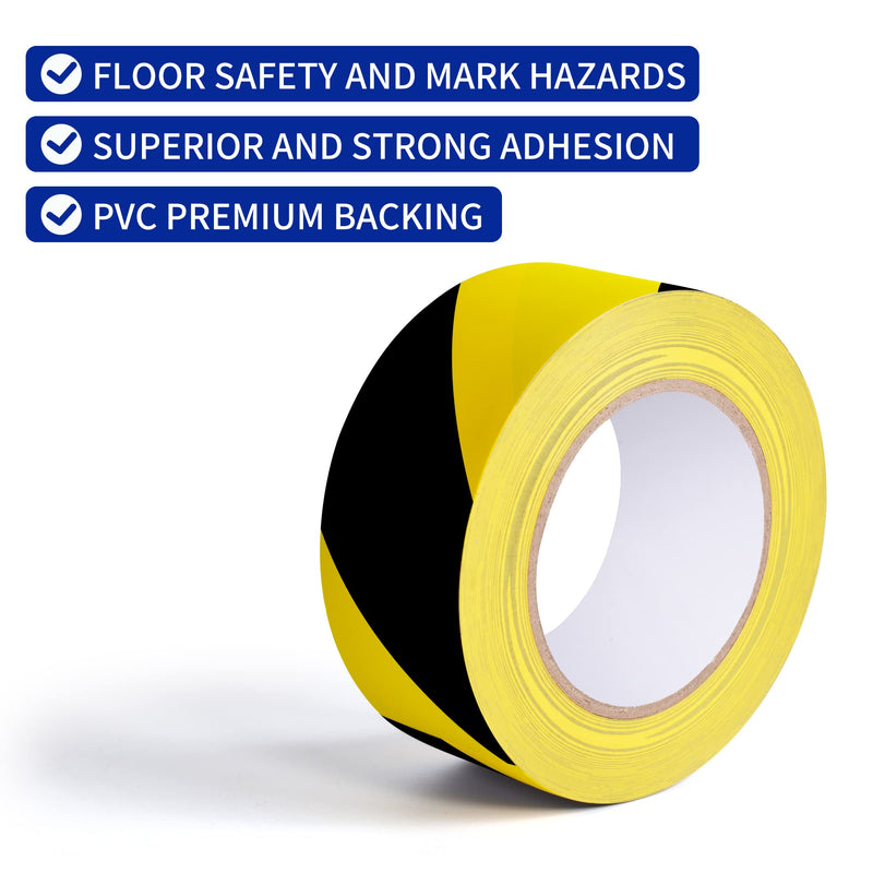 TAPEBEAR Hazard Caution Tape, 2inch x 150 Feet(50yds) Self Adhesive Warning Tape for Steps, High Visibility Yellow Black Tape for Halloween Outdoor Construction Warning, Danger Zone black and yellow/1roll