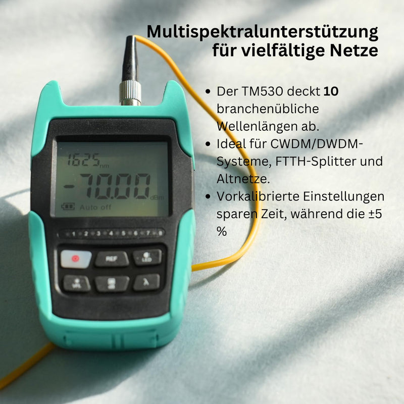 TM530 4 in 1 Optical Power Meter with VFL RJ45 LED Light Optical Power Meter Lwl Optical Power Meter with Visual Troubleshooting Power Supply via Rechargeable Battery