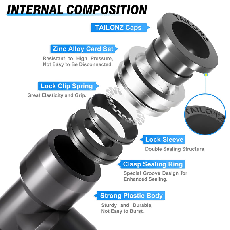 [Australia - AusPower] - TAILONZ PNEUMATIC Black 1/4 inch OD Tee Plastic Push to Connect Fittings 3 Ways Tube Connect Push Fit Push Lock PE-1/4(Pack of 10) 1/4"OD 