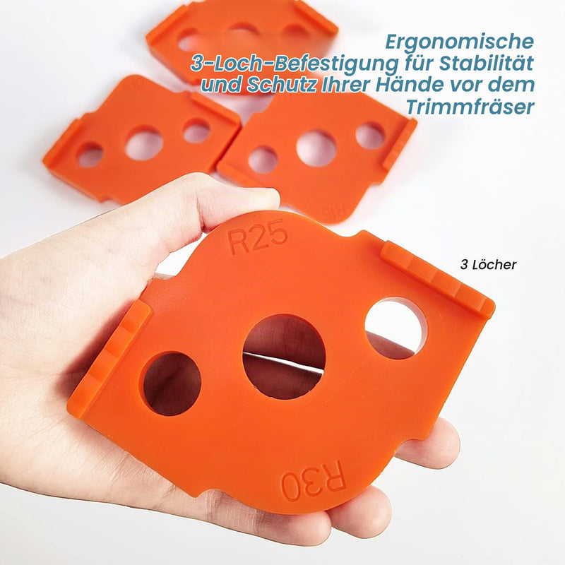 Set of 4 Router Templates for Router, Radius Jig Router Templates (R5-R40) | For even curves on wooden edges; radius gauge R5, R10, R15, R20, R25, R30, R35 and R40. Orange