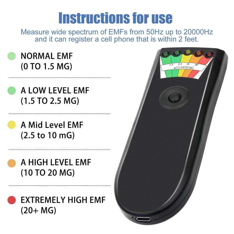 [Australia - AusPower] - EMF Meters 5 Light Portable Magnetic Field Detector, Ghost Hunting Emf Detector for Office/Home/Outdoors (1 pack) 
