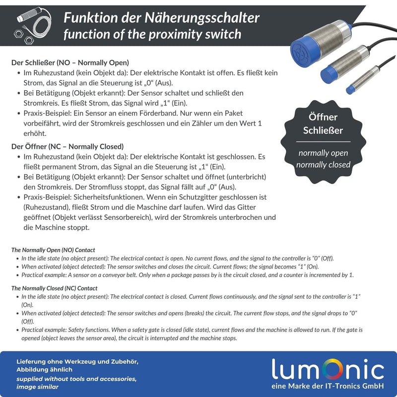 Lumonic Capacitive Proximity Switch 30 mm NPN I Proximity Sensor Opener - IP67 I Proximity Sensor with Nickel-Plated Brass & 6 to 36 V DC Voltage Opener Npn 30mm Capacitive