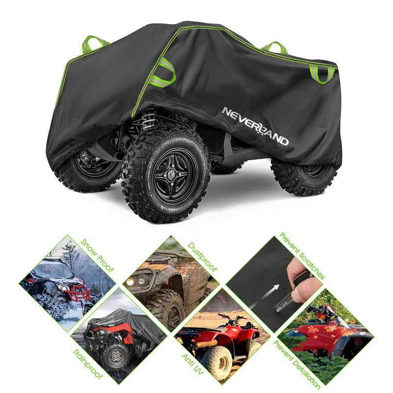 [Australia - AusPower] - NEVERLAND ATV Cover, Waterproof Heavy Duty 4 Wheeler Cover with Buckle, Dustproof Anti UV Windproof All Weather Outdoor Storage Quad Cover for Polaris Sportsman Yamaha Honda Coleman XL Green & Black XL-82.7''L x 47.2''W x 45.2''H 