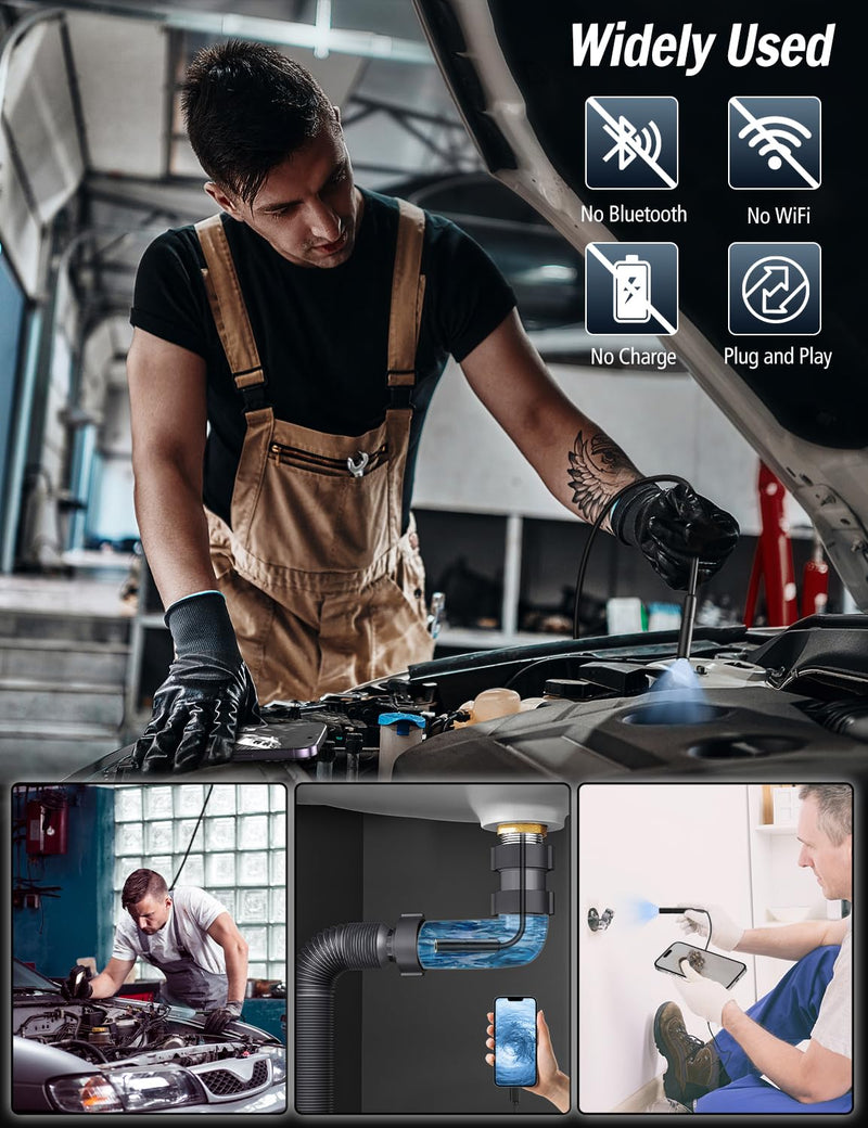 [Australia - AusPower] - Endoscope Camera with Light, 1920P HD Borescope with 8 Adjustable LED Lights, Borescope with 16.4ft Semi-Rigid Snake Camera with Light, 7.9mm IP67 Waterproof Inspection Endoscope for iOS and Android AN112-16.4ft 