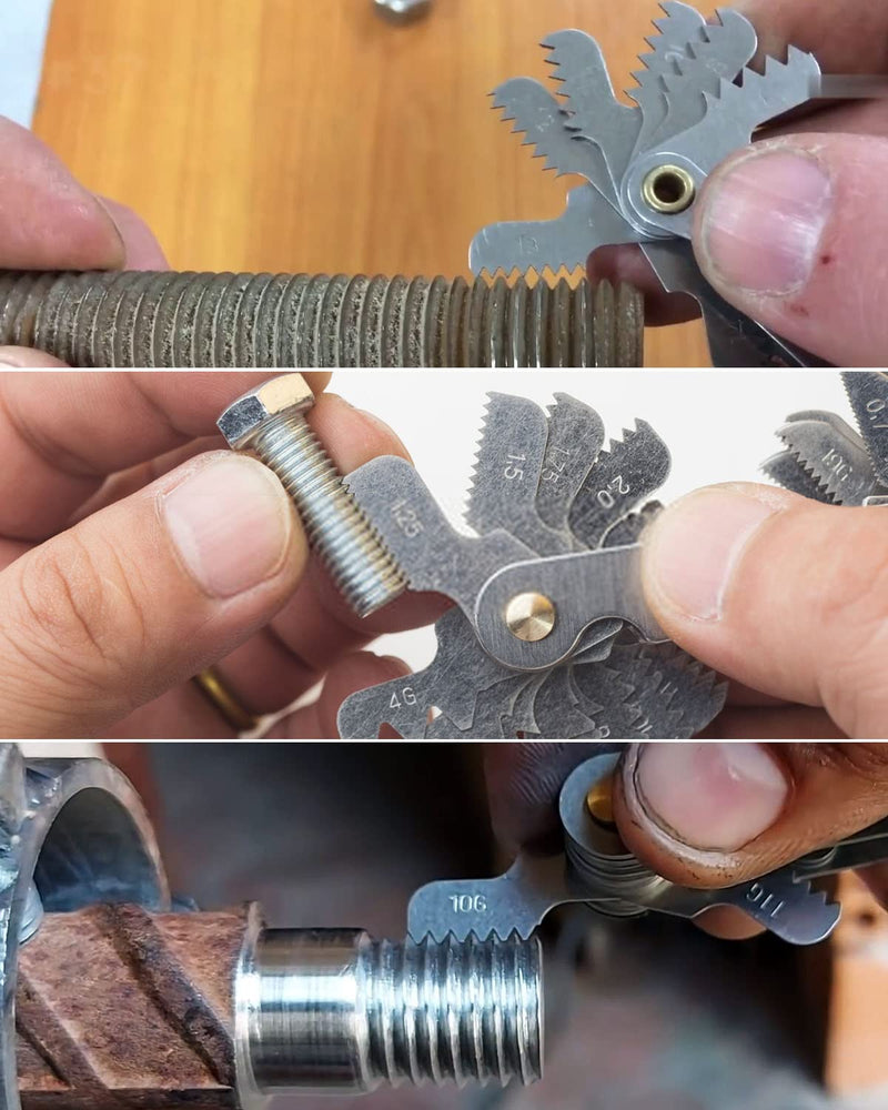 [Australia - AusPower] - 7 PCS Screw Thread Pitch Cutting Gauge Tool Set for Industrial Measurement, 3 PCS Center Gage 1 PC Drill Gauge, 1 America Type 1 Metric America Type 1 Metric Imperial US, Stainless Steel 