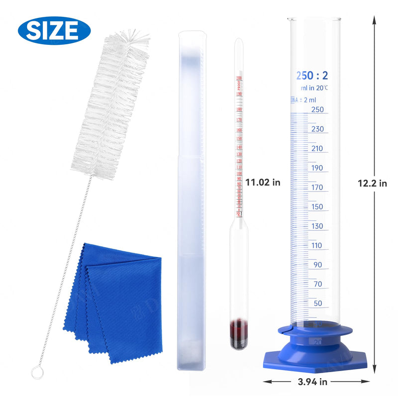 [Australia - AusPower] - Hydrometer Alcohol 0–200 Proof & Tralle with Glass Test Jar Kit, Lab-Grade Glass Dual Scale for Accurate High-Proof Spirit Testing Moonshine Whiskey Spirits Liquor Proofing Distilling 
