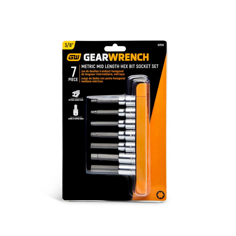 GEARWRENCH 7 Pc. 3/8" Drive Mid-Length Hex Bit Socket Set, Metric - 82546