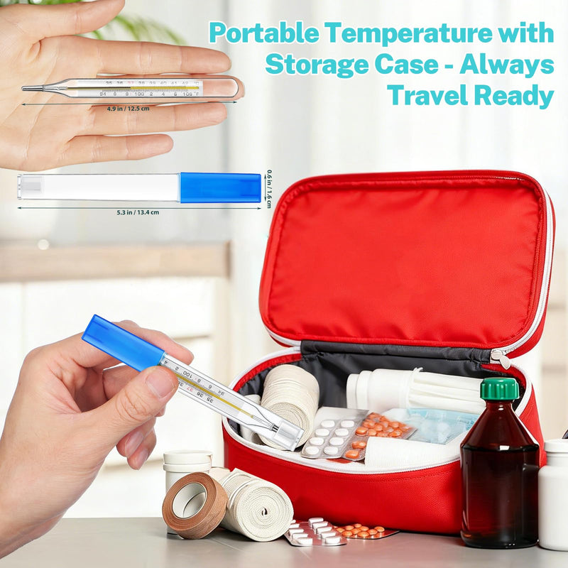 MAGICLULU 12Pcs Glass Oral Temperature for Adults Fever, Dual Scale ℃ & ℉ Traditional Underarm Body Temperature with Case, Precise Measurement for Kids Babies Elderly Home Family Clinics