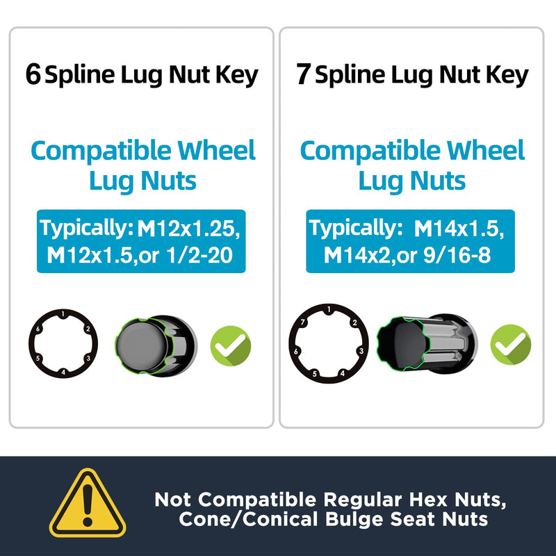 [Australia - AusPower] - 2 Piece 6 Spline & 7 Spline Lug Nut Key, Spline Lug Nut Socket, Wheel Lock Removal Tool Kit for Easy Installation and Removal of Lug Nuts on Aftermarket Wheels 