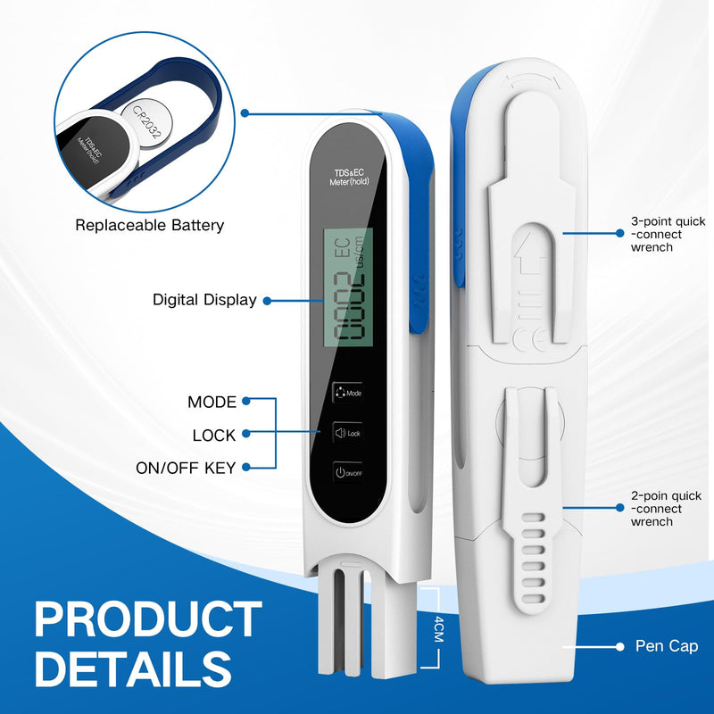 [Australia - AusPower] - 4 in 1 Digital Water Quality Tester, Accurate and Reliable Digital TDS EC & Temp(°C,°F) TDS Water Tester, 0-9990PPM TDS Meter for Drinking Water RO/DI System Aquarium（2025 New） (White) White 