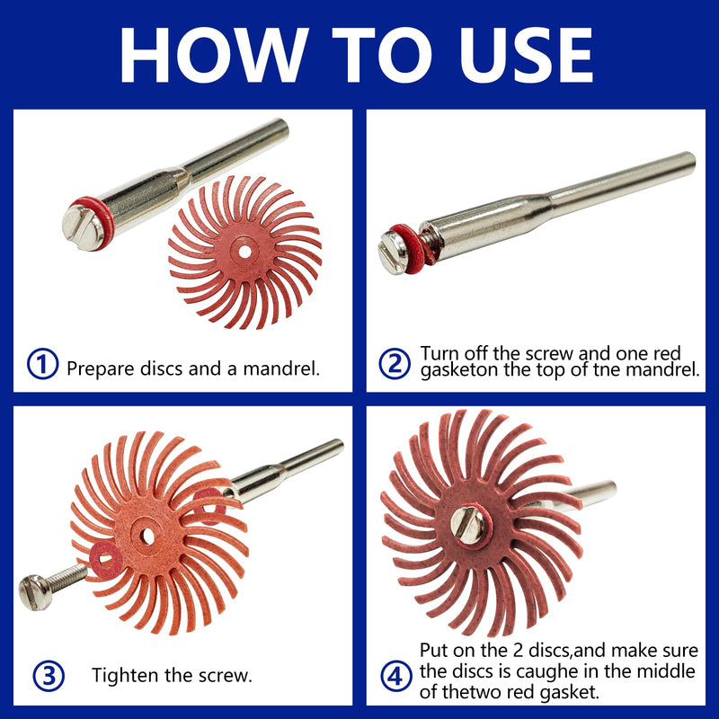 66pcs 1Inch Radial Bristle Disc Polishing Kit 6 Mix Grit 80/120/220/400/600/1000 with 1/8" Shank for Rotary Tools, Abrasive Brush Buffing Wheel Kit for Jewelry, Wood, Metal Finishing Deburring