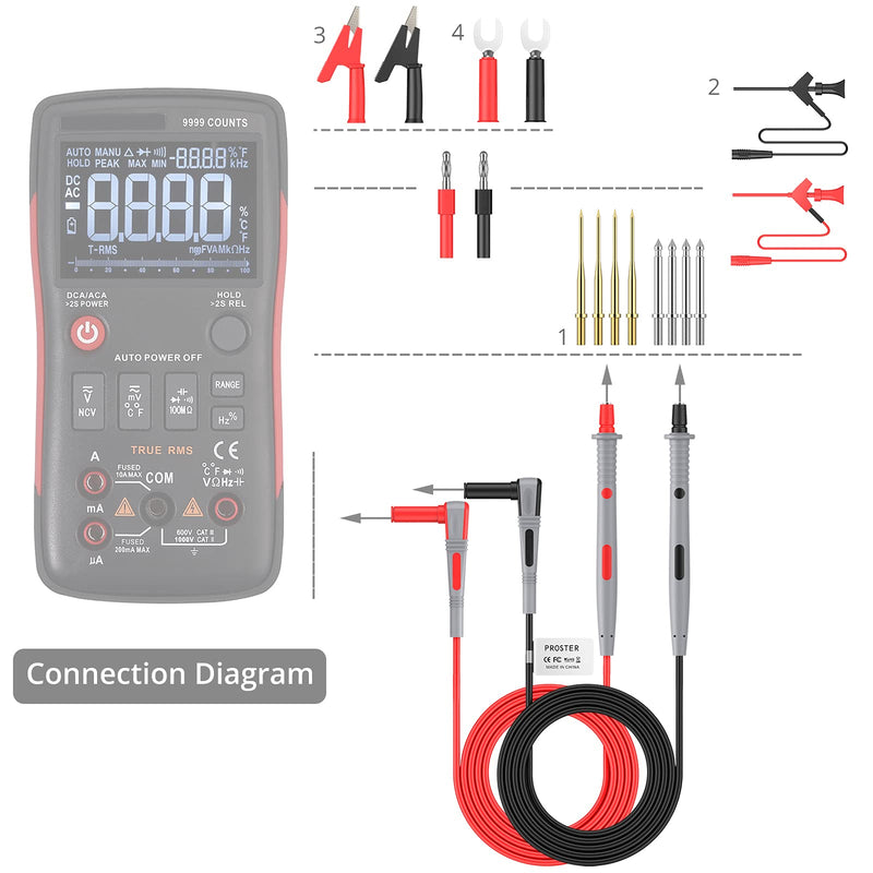 Proster Multi Test Lead Kit 21 in 1 Electric Multimeter Test Lead with Crocodile Clips Test Probe Banana Plug Multimeter Cable for Voltage Tester
