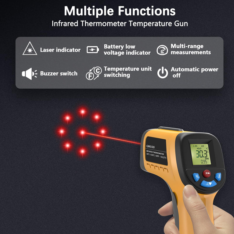 [Australia - AusPower] - Infrared Thermometer Laser Temperature Gun, Digital IR Thermometer for Cooking, Meat, Food, Pizza Oven, Grill, Handheld Non Contact Heat Gun -58°F ~1022°F(-50℃~550℃), Not for Human 