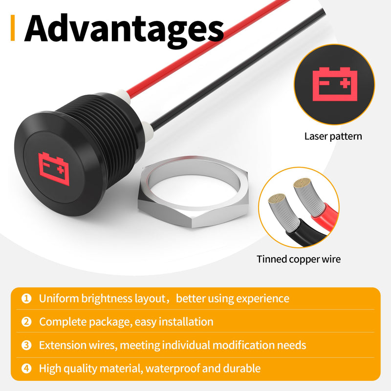 [Australia - AusPower] - 12V LED Indicator Light Small Indicator Light Waterproof 1/2" Panel Cutout 12 Volt 24 Volt Metal LED Indicator Pilot Dash Light with 300MM Wires -7PCS 