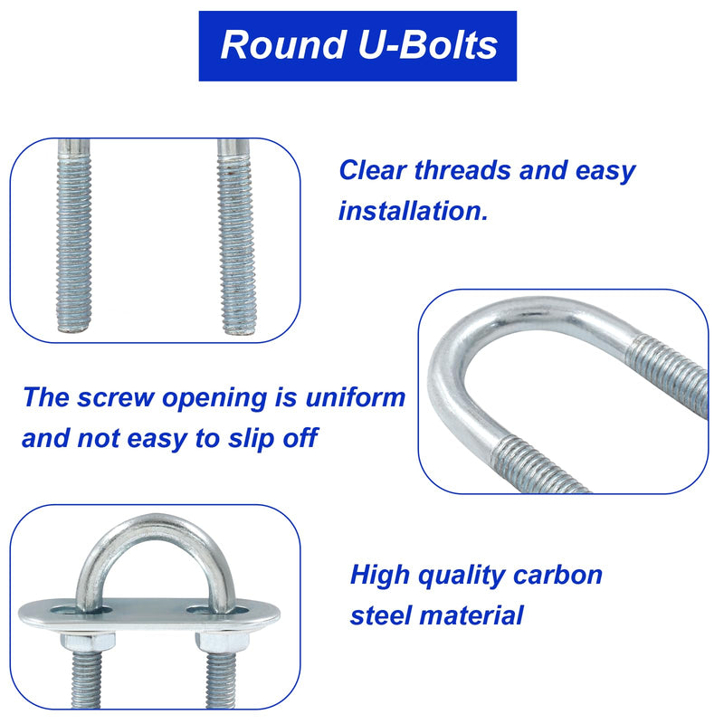 [Australia - AusPower] - 4 Pcs Round U Bolts M6 Bend U Bolts in Zinc Plated Steel U Clamp with Nut, Plate, Washer(20mm Inner Width 50mm Length) M6*20mm*50mm 