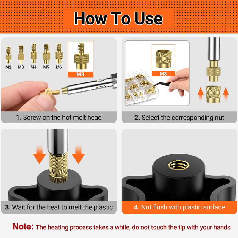 [Australia - AusPower] - Preciva Threaded Inserts Soldering Tips Set, 6-Piece Soldering Tips for Thread Insert + 350 Pieces Thread Inserts M2/M3/M4/M5/M6/M8 