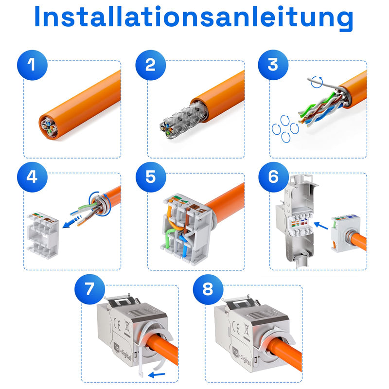 [Australia - AusPower] - HB-DIGITAL 4x CAT 6a Keystone Module Jack, GHMT Certified RJ45 Socket STP 500MHz 10Gbps Krone Tool-Free Coupling Network Panel Socket for Patch Panel, Ethernet LAN Installation Cable 4 pcs. 