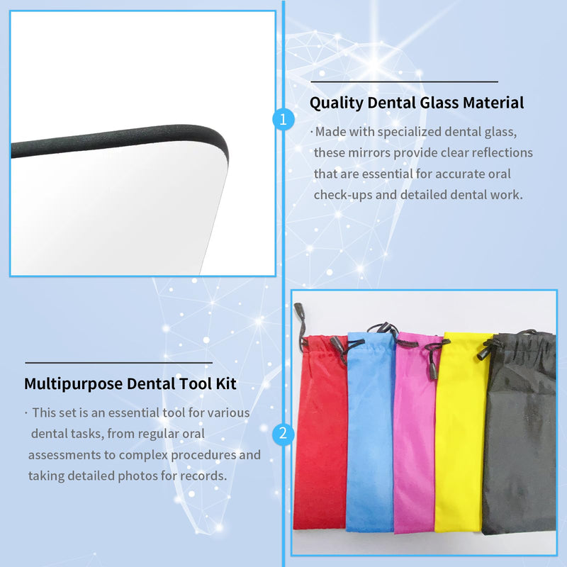 [Australia - AusPower] - Set of 5 Dental Occlusal Photographic Mouth Mirror - Rhodium Intraoral Reflective Mirrors for Dentistry, Dental Plated Glass Reflector Oral Inspection Kit for Photography 