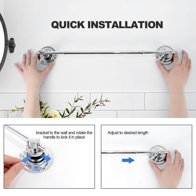 Suction Cup Towel Bar for Shower, 15.75''-25.6'' Adjustable Stainless Steel Towel Holder, Heavy Duty Suction Towel Rack with Powerful Vacuum Adsorption for Bathroom, Kitchen, RV, and Renters Silver 1