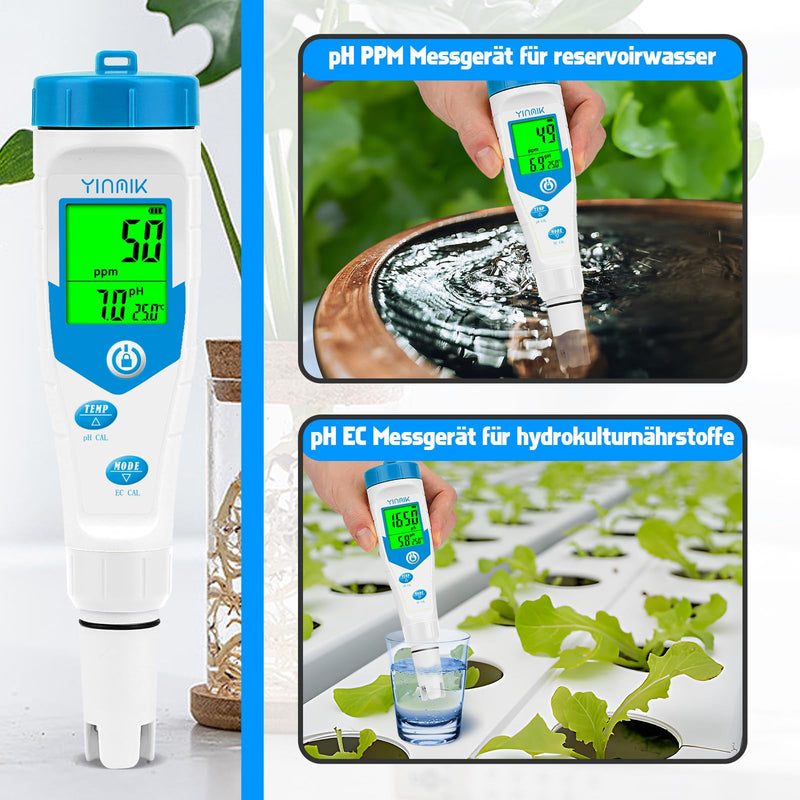 [Australia - AusPower] - YINMIK pH Meter Water, pH Salt Meter for Pool, pH PPM Simultaneous Display for Drinking Water, Digital pH EC Meter for Hydroponics, TDS Conductivity MicroSiemens Tester for Aquarium Koi Ponds Simultaneous display 5 in 1 tester with calibration solution 