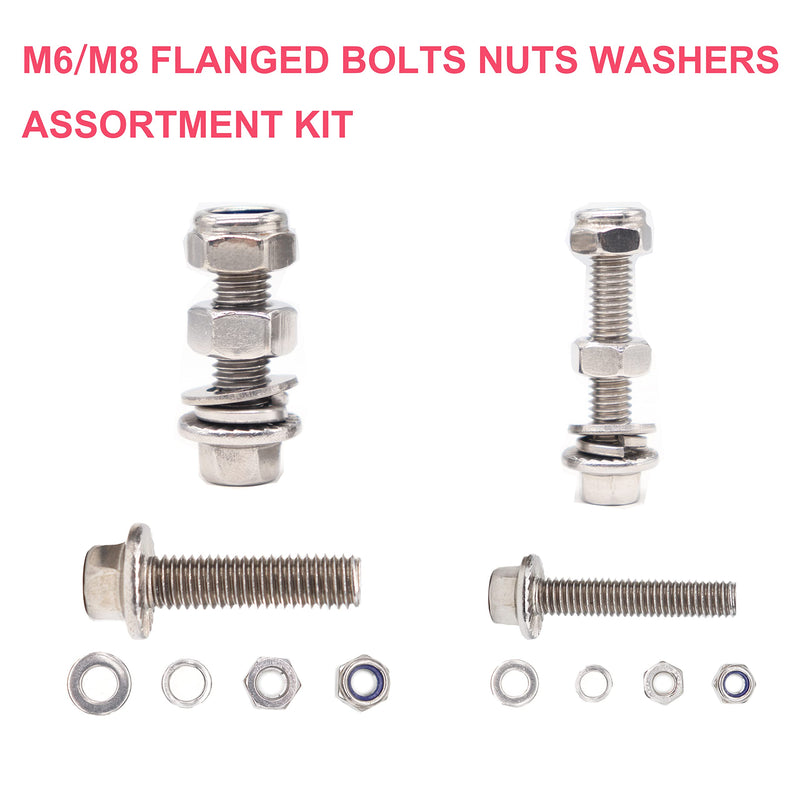 [Australia - AusPower] - cSeao 230pcs M6 M8 Flanged Hexagon Bolts Screws Washers Nuts Assortment Kit, 304 Stainless Steel 