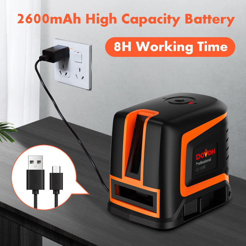 [Australia - AusPower] - Rechargeable Laser Level Self Leveling, High Accuracy Cross Line Laser Level Green 66ft Horizontal & Vertical Expanded Angle 150° Electronic Lazer Level for Tiling, C2-120G 