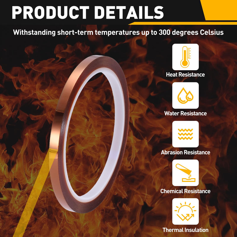 uxcell 2 Rolls Heat Tape, 6mm x 33m (108ft) Polyimide Heat Transfer Sublimation Tape No Residue High-Temperature Resistant Tapes for Heat Press Soldering Circuit Board, Brown 6mm x 33m (108ft)