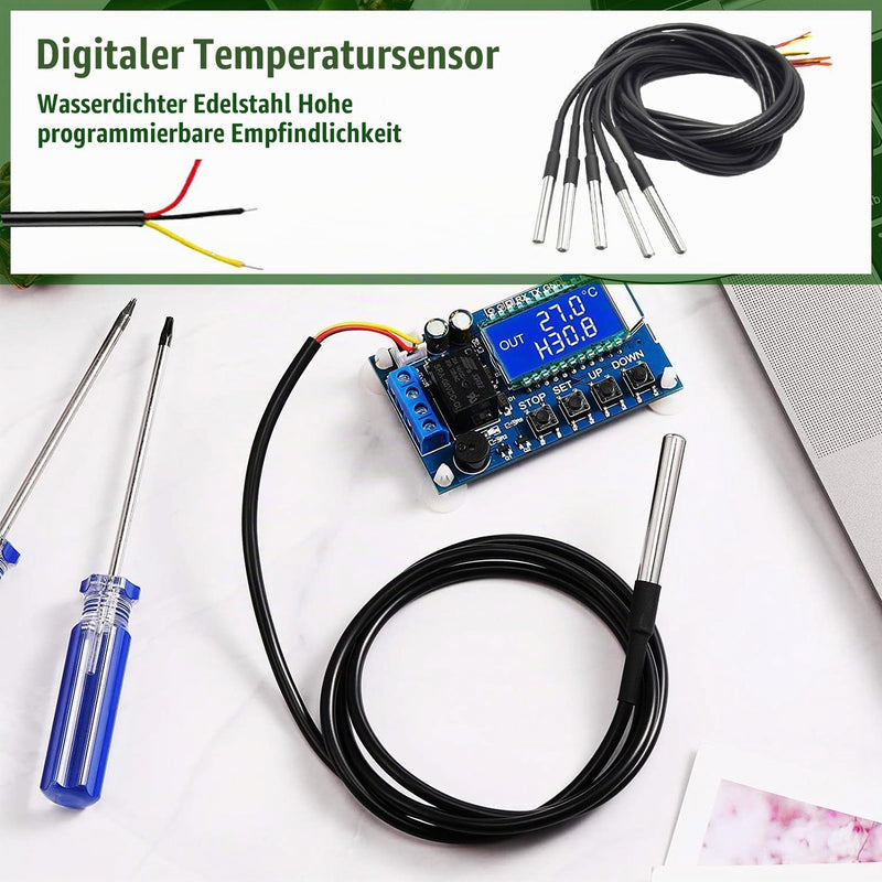 Temperature Sensor 10 m Cable Waterproof Temperature Sensor Pack of 2 Digital Stainless Steel Temperature Sensor Compatible with Arduino and Raspberry Pi Compatible with Shelly 10 m temperature sensor, 2 pieces