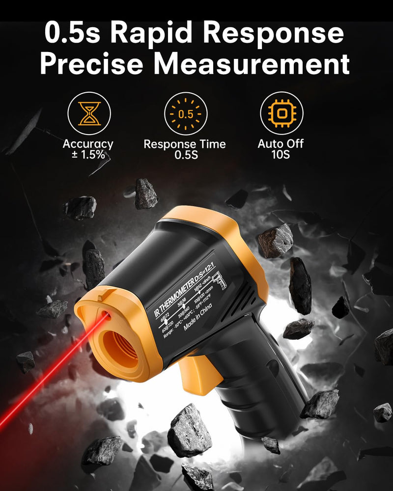 [Australia - AusPower] - Infrared Thermometer, Small IR Temperature Meter -50°C - 600°C (-58°F-1112°F), Non-Contact Digital Laser Thermometer with Meat Thermometer, Non-Medical, for Cooking/Barbecue/Freezer 600°C version with meat thermometer 