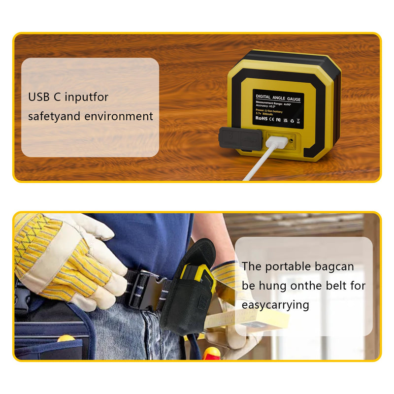 [Australia - AusPower] - Rechargeable Digital Angle Finder and Magnetic Inclinometer Gauge | ±0.1° Accuracy Protractor | 360° Flip Screen for Woodworking, Construction, Machinery 